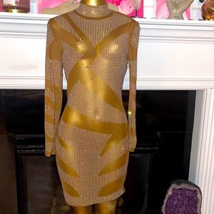 Deep Beige Studded Rhinestone Dress Medium